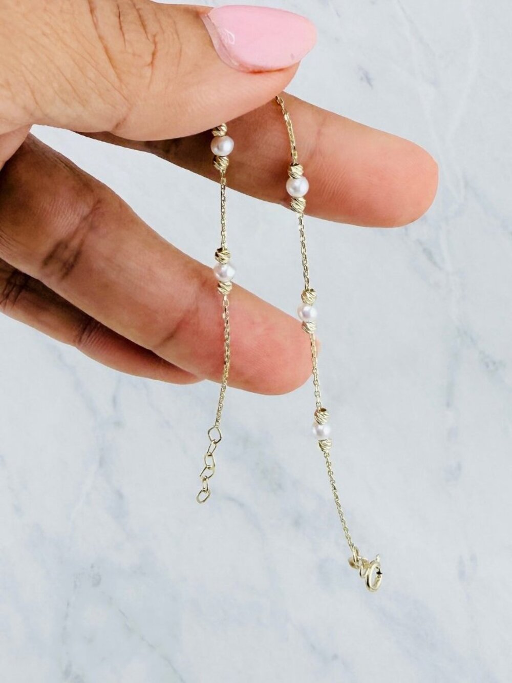 Genuine 10K Gold Dainty link with pearls - Pulsera
